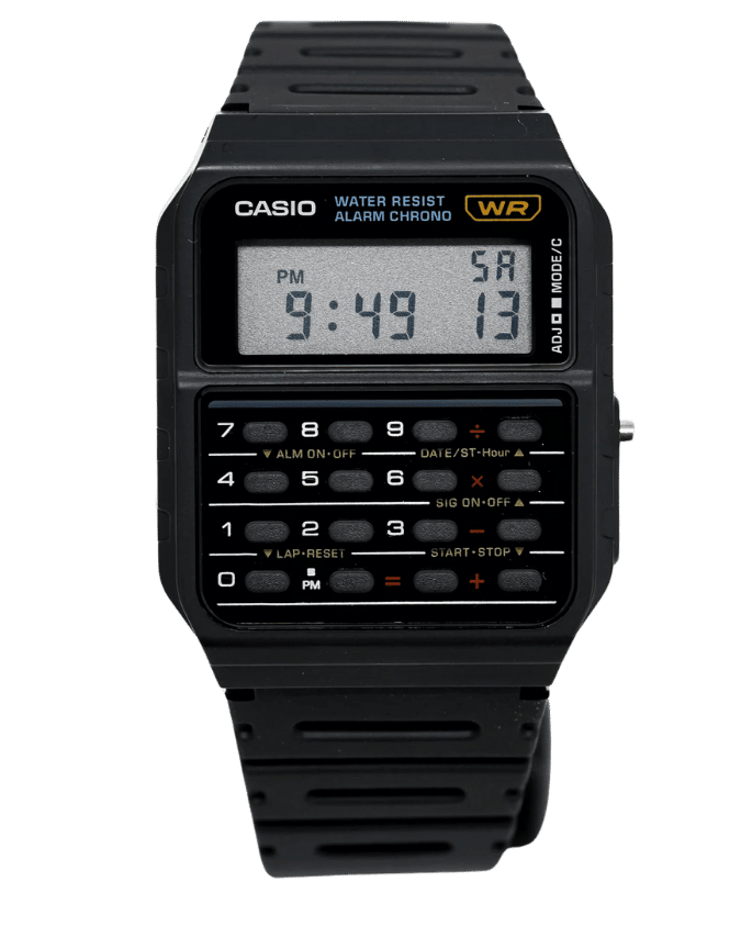 Brilliant Casio CA-53W-1Z retro calculator watch with classic black strap