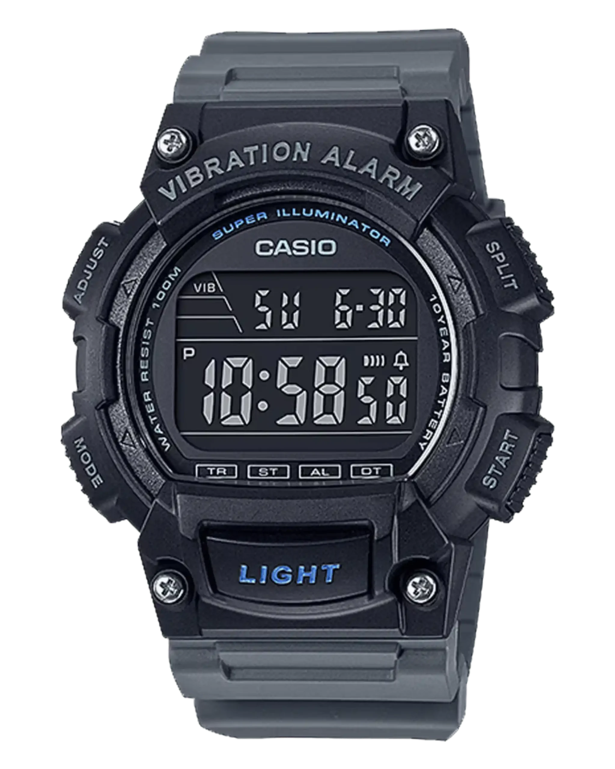 Casio W-736H-8BVDF gray digital watch with vibration alarm and rugged design